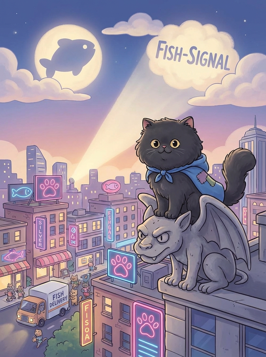 في مدينة "قطط هام"، عاثت عصابة "ذو الذيل القصير" فساداً بسرقة الطعام. تصدى لهم القط "سيلفر" بشجاعة واستعاد شاحنة سمك مسروقة. رغم إصابته، قرر حماية مدينته فصنع زي "قط باتمان" الأسود. بدأ دورياته الليلية وهزم العصابة بمهارة، ليع